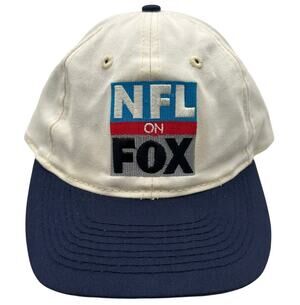 Vintage 90s NFL on FOX Snapback Hat Otto Cap Cream Navy Two Tone Embroidered